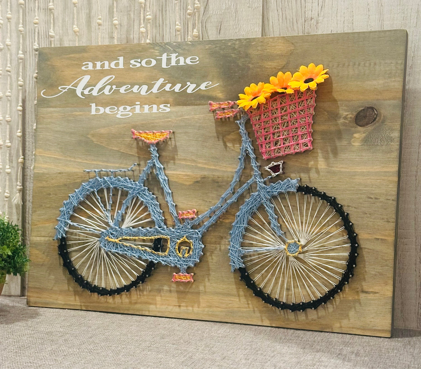 Blue bicycle string art