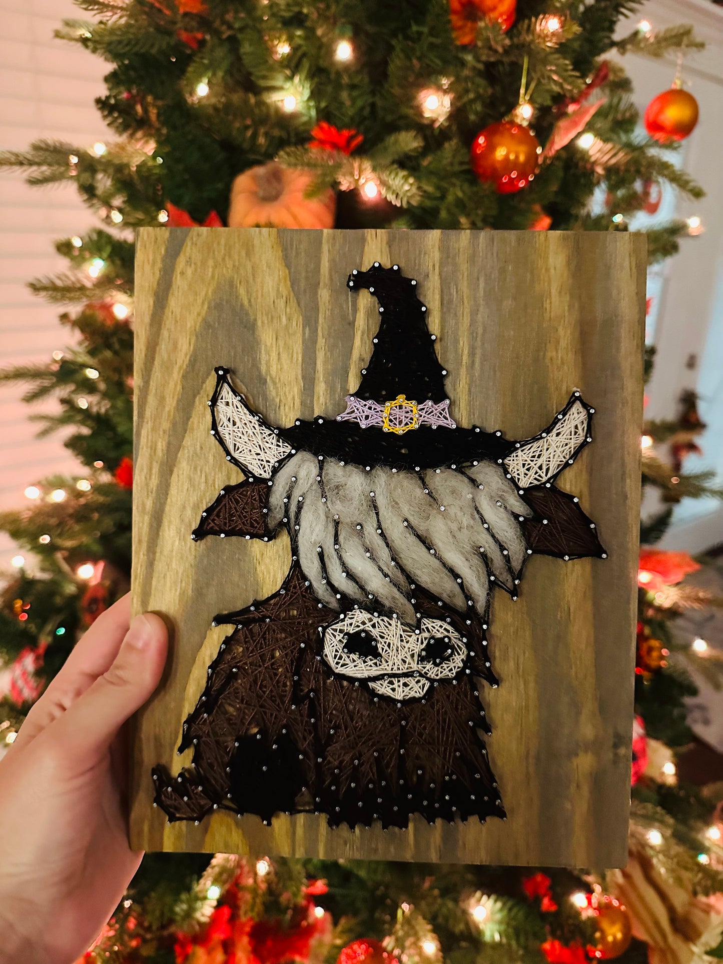 Highland Cow with Witches Hat string art