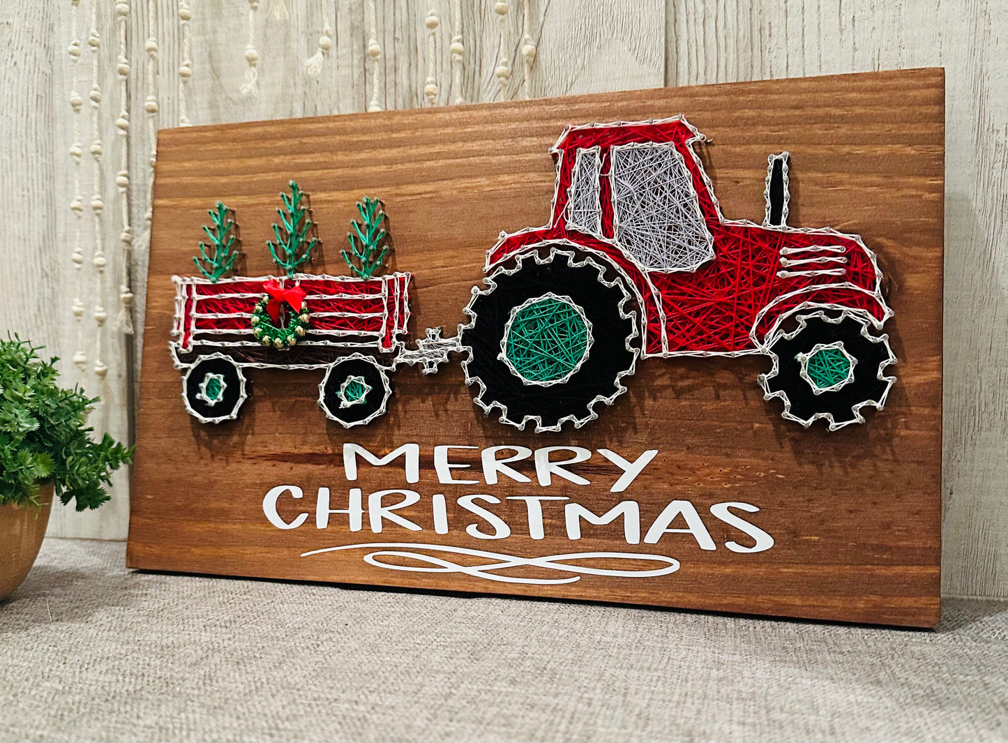 Christmas tractor string art