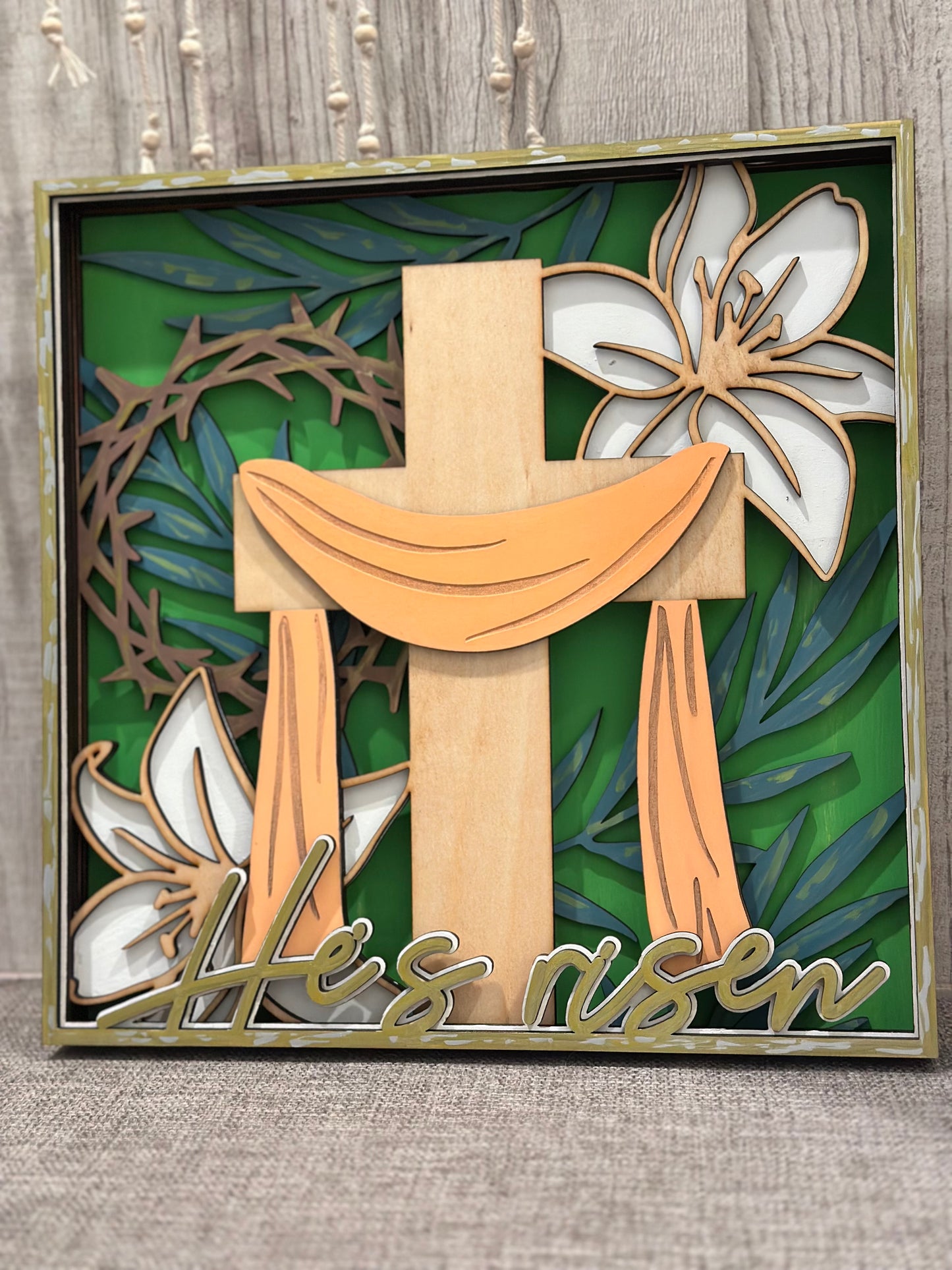 He is Risen laser cut sign