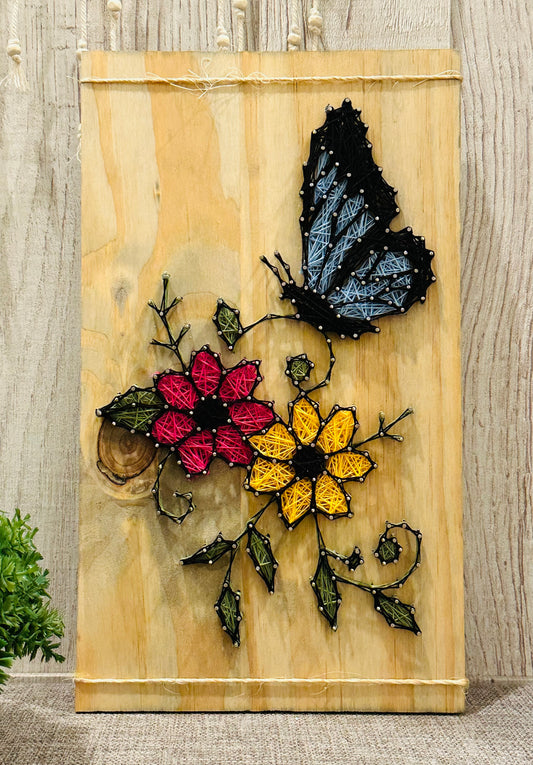 Butterfly with Flowers string art