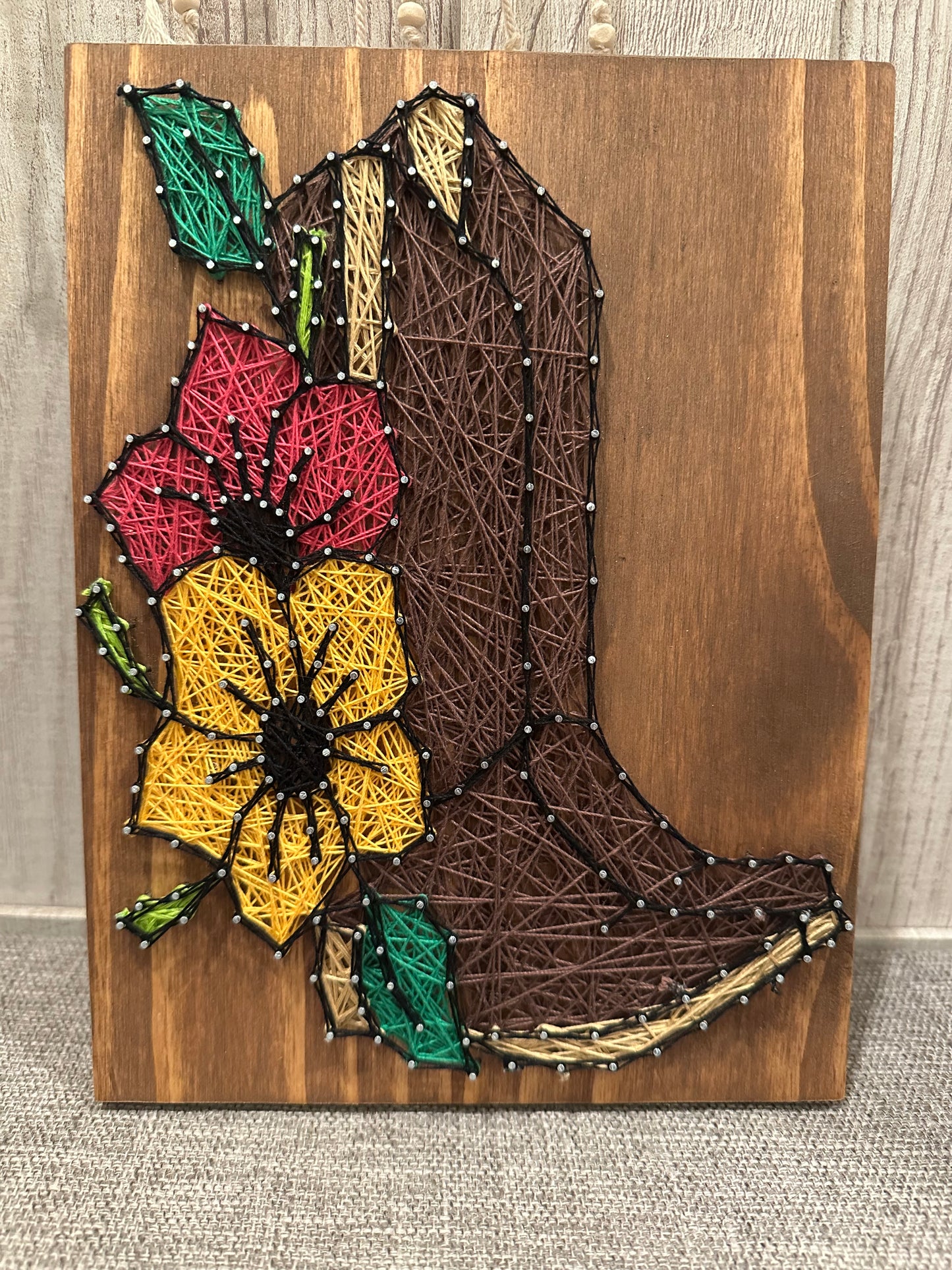 Boots and Flowers String Art Sign