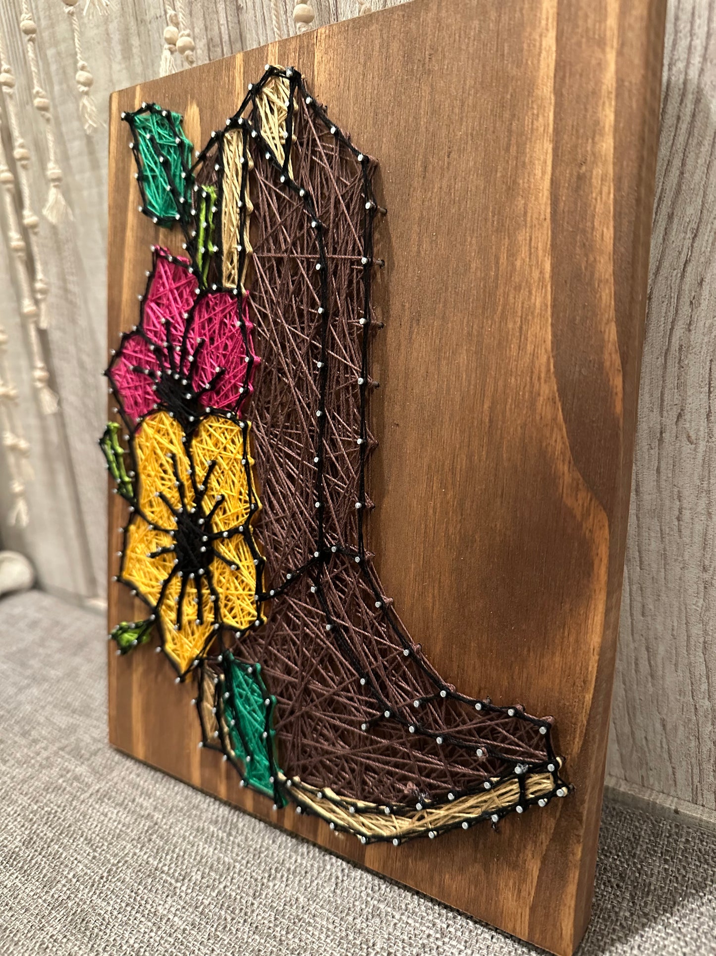 Boots and Flowers String Art Sign