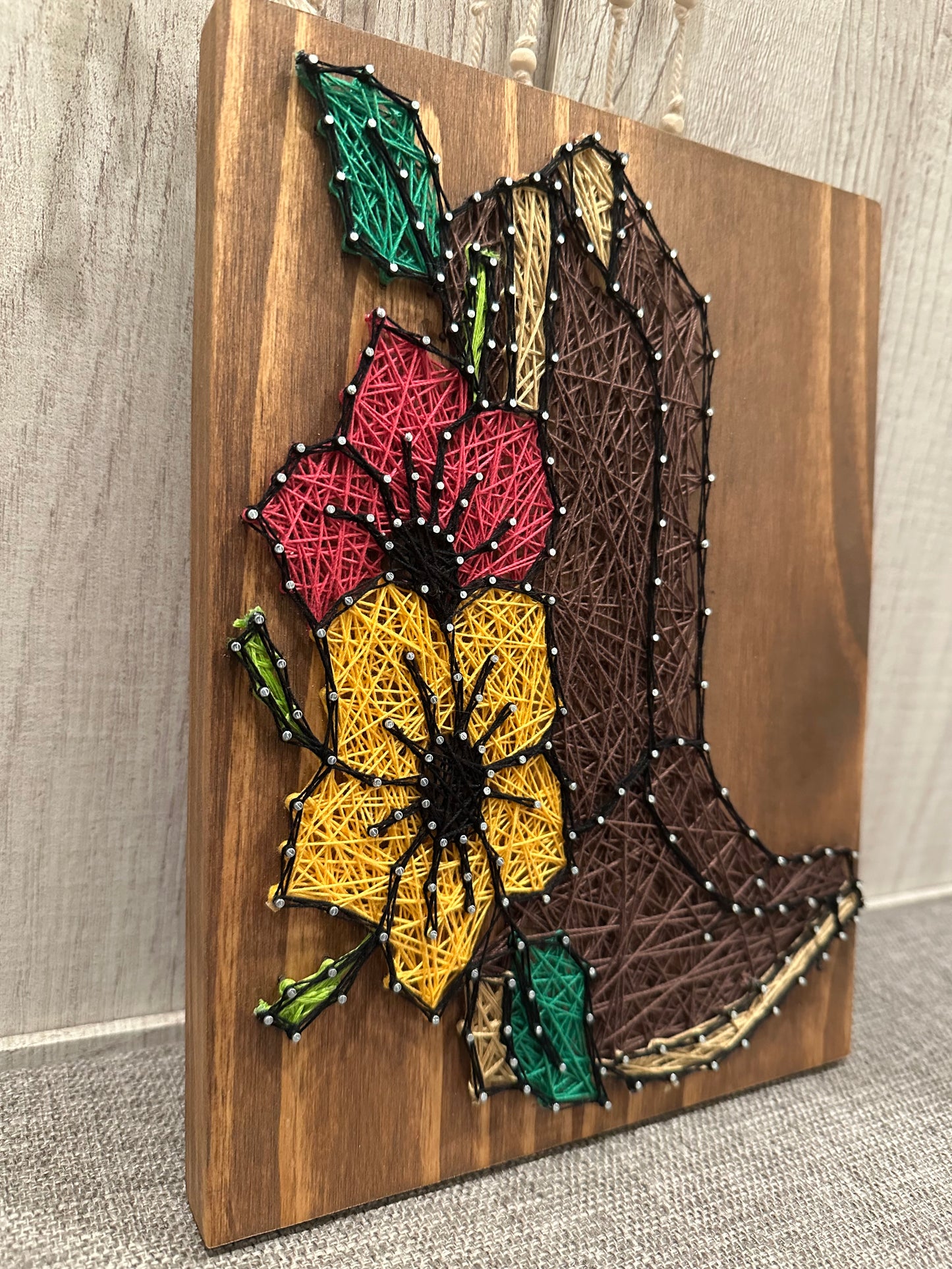 Boots and Flowers String Art Sign