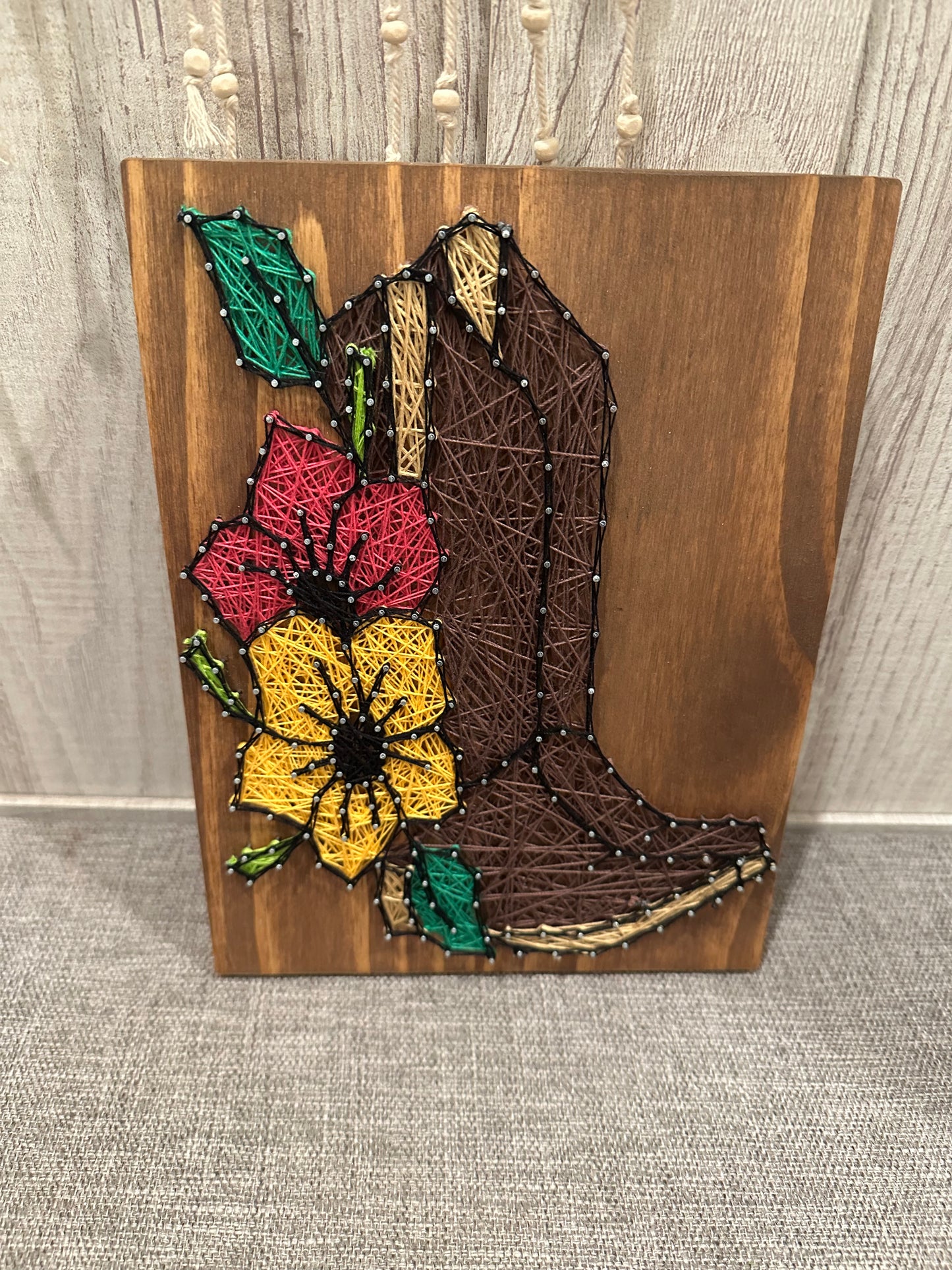 Boots and Flowers String Art Sign