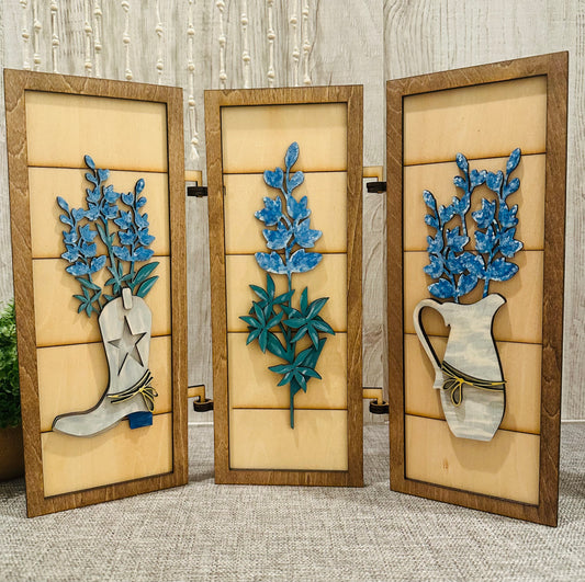 Bluebonnet trifold laser cut sign